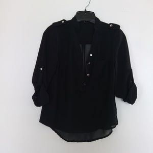 Black thin mid sleeve blouse. Work shirt.